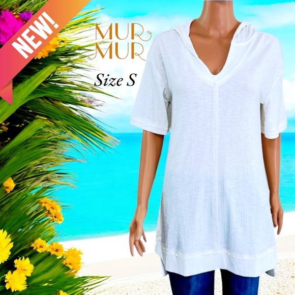 Mur Mur Other - NEW Mur Mur Off-White Ribbed Short Sleeve Hooded Swimsuit Coverup